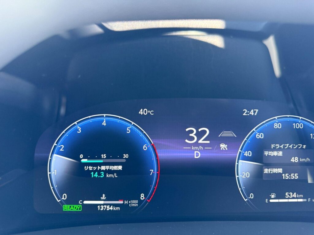 移動中の車内表示。外気温40℃